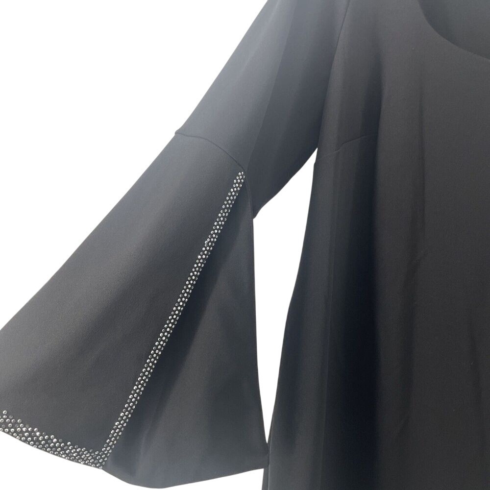 Calvin Klein Black Dress Women's 16 Rhinestone Split Bell Sleeve Holiday Party